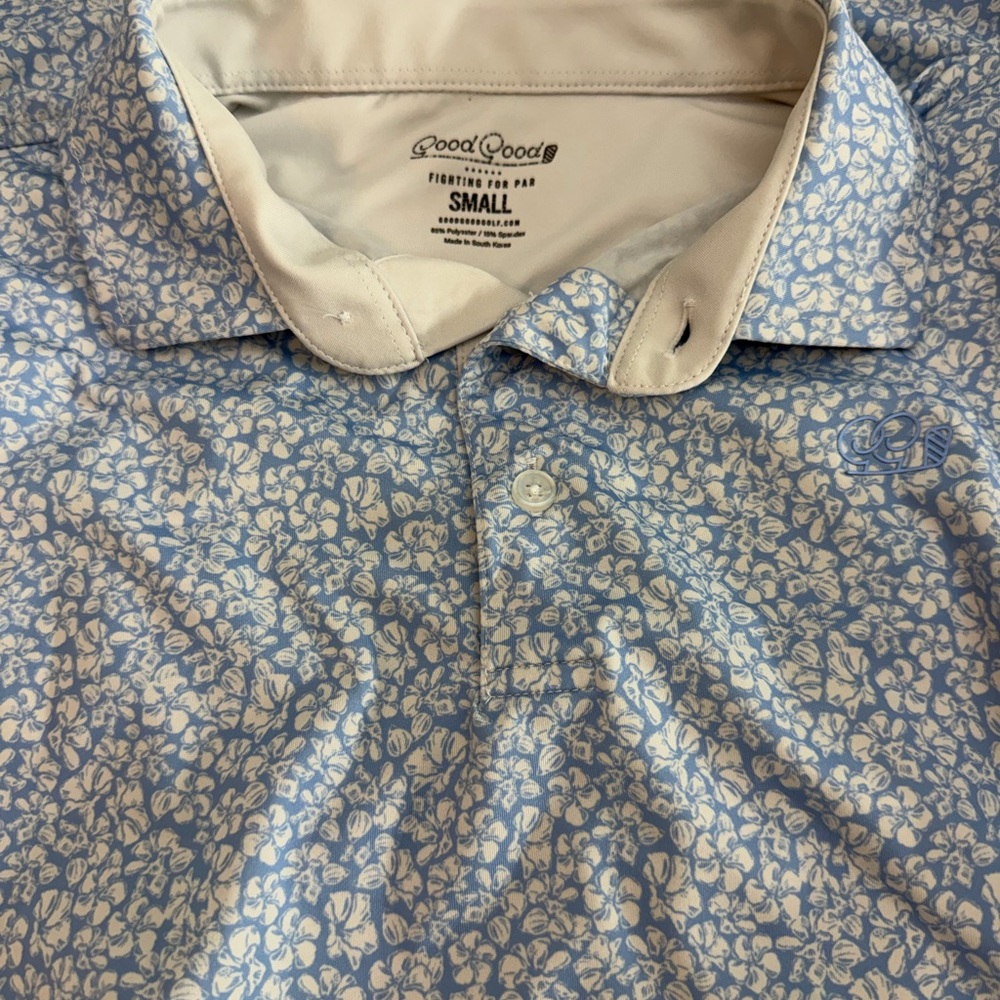 Good Good Blue Floral Performance Golf Shirt size Small